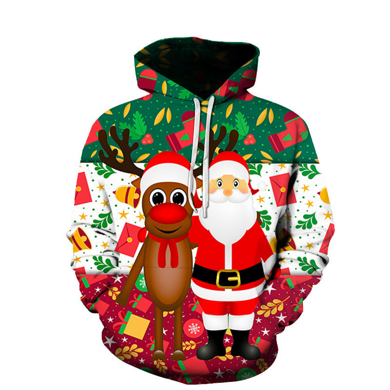 Men's And Women's Xmas Fashion Casual 3D Printing Hooded Pullover - Carvan Mart