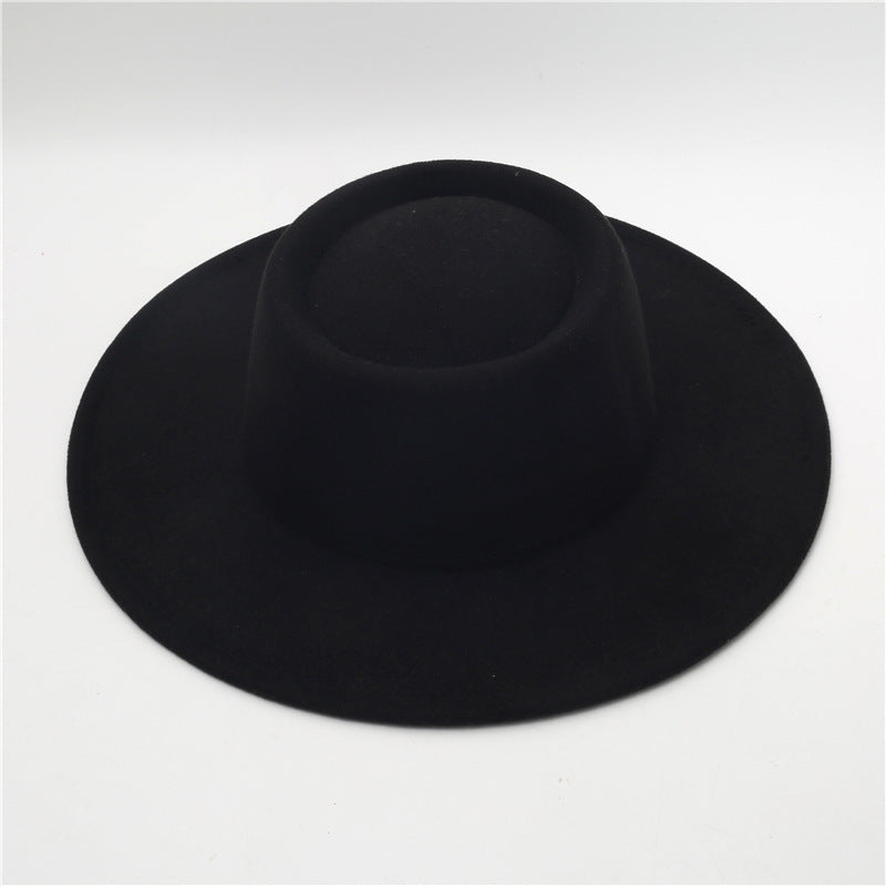 Retro Fedora 8cm Wide Brim Solid Color Concave-convex Dome Woolen Hat - Black Average Size - Men's Hats & Caps - Carvan Mart