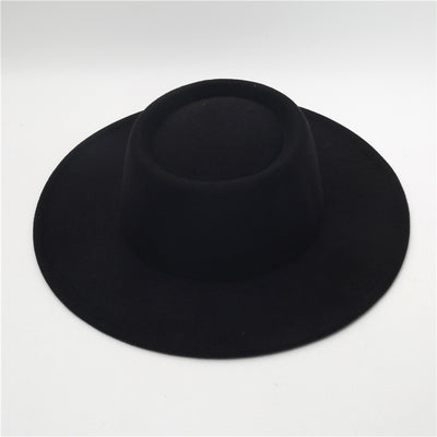 Retro Fedora 8cm Wide Brim Solid Color Concave-convex Dome Woolen Hat - Black Average Size - Men's Hats & Caps - Carvan Mart