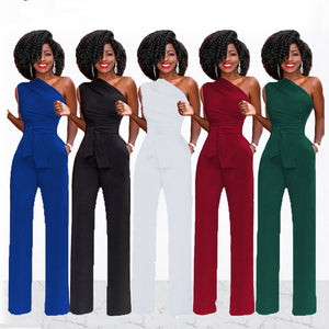 Sleeveless Calotte Jumpsuit Slant Collar Button up Jumpsuit - - Jumpsuits & Rompers - Carvan Mart