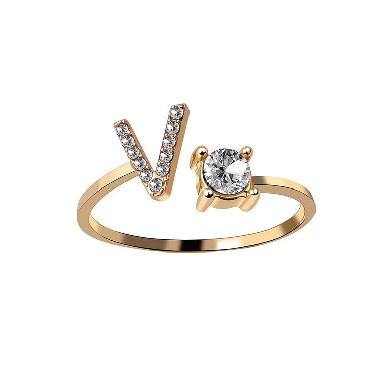 Letter Ring Fashion Jewelry Elegant Rings - Gold V - Women's Rings - Carvan Mart