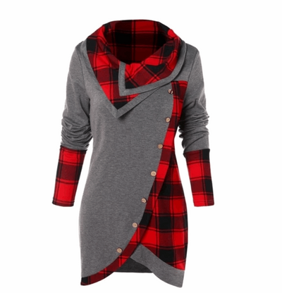 Women's Plaid Button-Up Hooded Sweatshirt - Cozy and Stylish Plaid Hoodie for All Seasons - Dark Grey - Tops & Tees - Carvan Mart