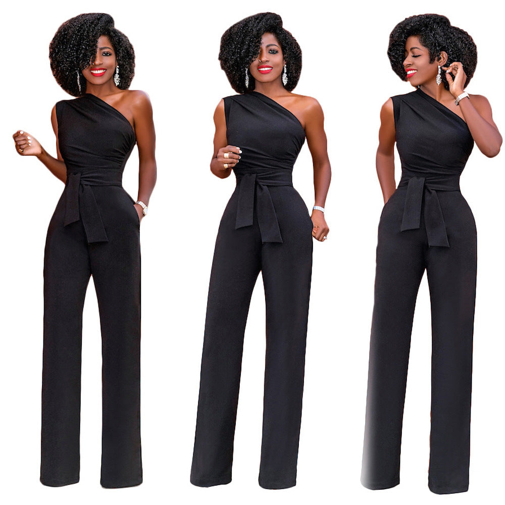 Sleeveless Calotte Jumpsuit Slant Collar Button up Jumpsuit - Carvan Mart