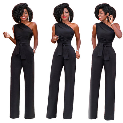 Sleeveless Calotte Jumpsuit Slant Collar Button up Jumpsuit - - Jumpsuits & Rompers - Carvan Mart