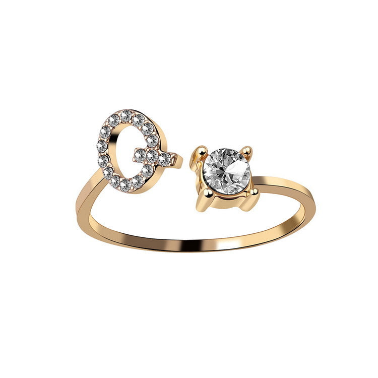 Letter Ring Fashion Jewelry Elegant Rings - Gold Q - Women's Rings - Carvan Mart