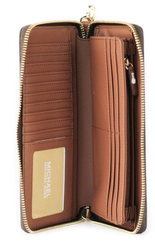 Michael Kors Jet Set Travel Large Brown Signature Continental Wristlet Wallet - - - Michael Kors