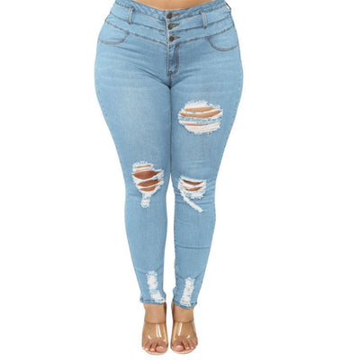 Curvy Women Jeans High Waist Ripped Plus Size Fat Jeans Pant - Carvan Mart