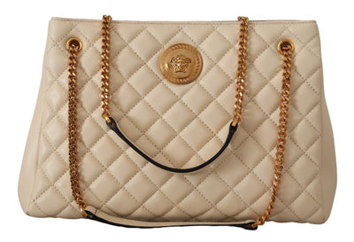 Versace Elegant Quilted Nappa Leather Tote - White - - Versace