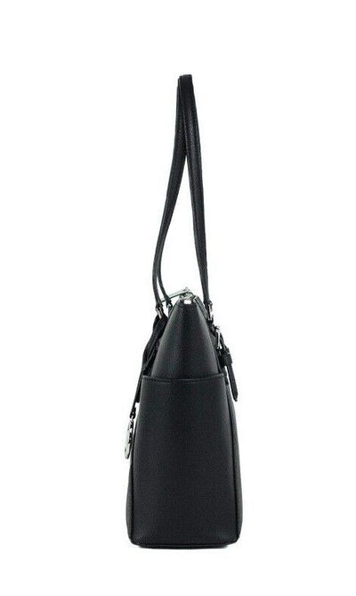 Michael Kors Charlotte Black PVC Leather Large Top Zip Tote Handbag Bag Purse - - - Michael Kors