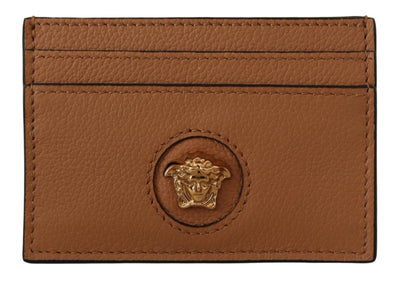 Versace Elegant Medusa Calf Leather Card Holder - Brown - - Versace