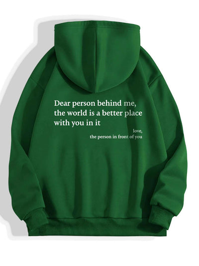 Women's Plush Letter Printed Hoodie - Kangaroo Pocket Drawstring Pullover - Green - Women's Hoodies & Sweatshirts - Carvan Mart