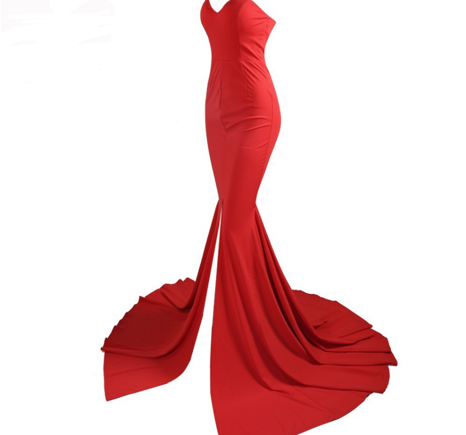 Long Evening Dress Off-the-shoulder Elegant Dress Party - gules - Evening Dresses - Carvan Mart