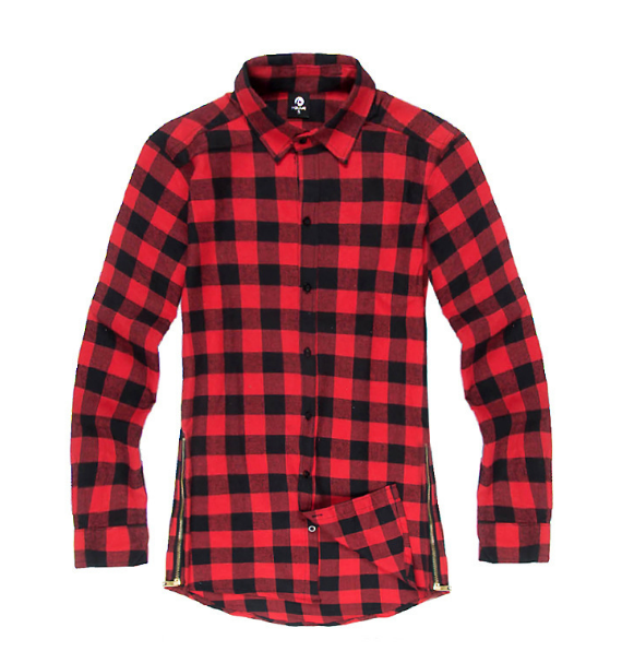 Classic Plaid Flannel Shirts Men's Fashion Hip Hop Shirt Streetwear Shirt - Red - Men's Shirts - Carvan Mart