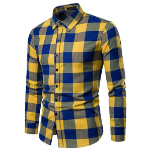 Classic Plaid Flannel Shirts Men's Fashion Hip Hop Shirt Streetwear Shirt - Yellow - Men's Shirts - Carvan Mart