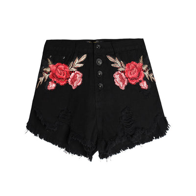 Embroidered loose beard jeans women shorts - Carvan Mart