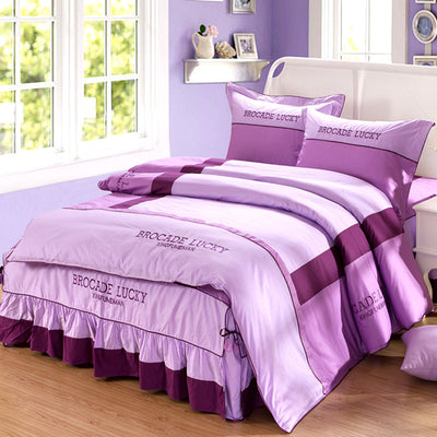 Solid color cotton bed skirt set of four - Purple - Bedding Sets - Carvan Mart