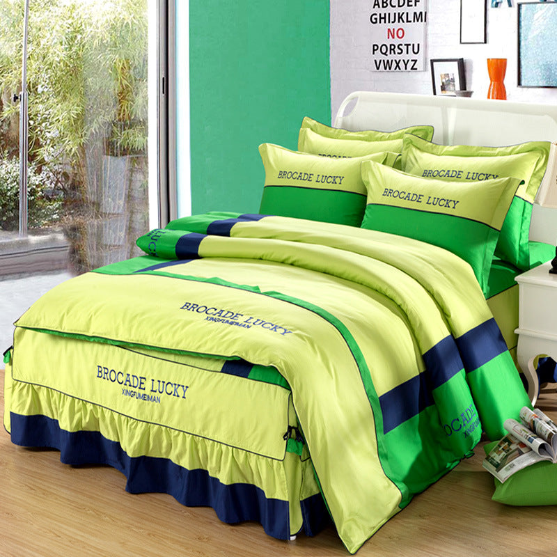 Solid color cotton bed skirt set of four - Green - Bedding Sets - Carvan Mart