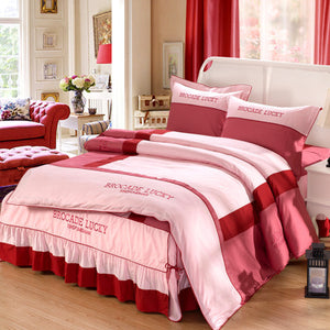 Solid color cotton bed skirt set of four - Pink - Bedding Sets - Carvan Mart