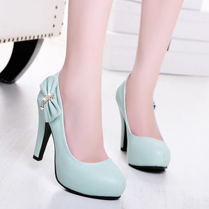 Elegant Bow High Heels - Perfect for Special Occasions - Blue - High Heels - Carvan Mart