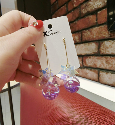Five-pointed star shiny glass ball earrings - Carvan Mart