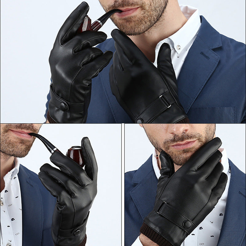 Men's Winter Riding Fleece Padded PU Gloves - Carvan Mart