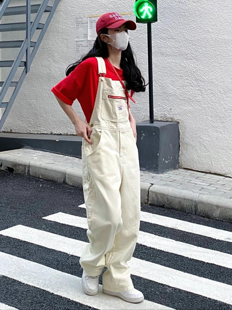 Women's Retro High Waist Overalls - Wide Legged Denim Bib Pants in White - - Women's Jeans - Carvan Mart