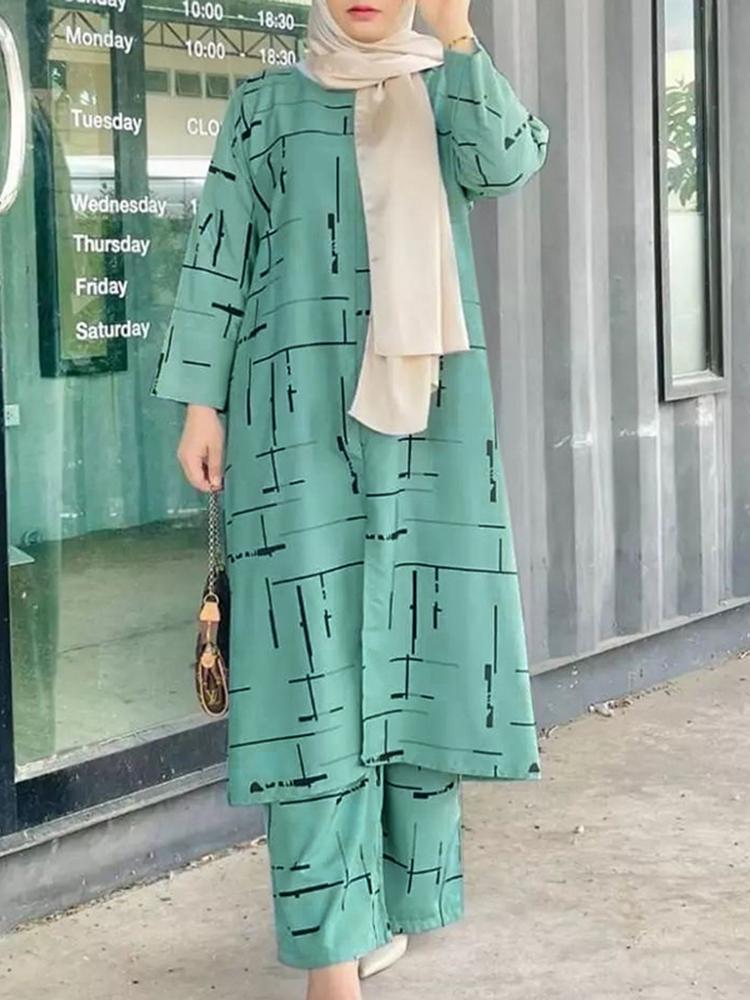 Women's Muslim Print Daily Suit Army Green Fashion Casual Set - Carvan Mart Ltd