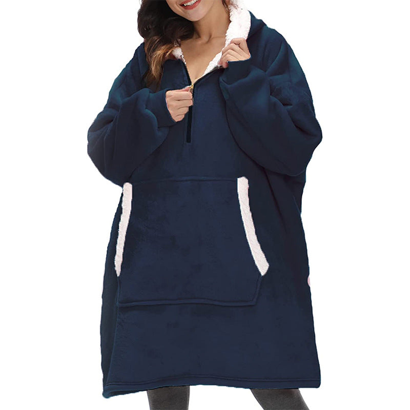 Wearable Zippered Hooded Slacker Blanket In Autumn And Winter - Navy One size - Women's Coats & Jackets - Carvan Mart