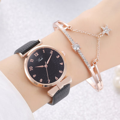 Watch Female Student New Watch Set Fashion Literal Drainage Product Bracelet Set Watch - Black Watch Star Love Bracelet - Women's Watches - Carvan Mart