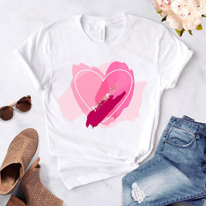 Women's Heart-shaped Flower Print Round Neck Short Sleeve - Carvan Mart