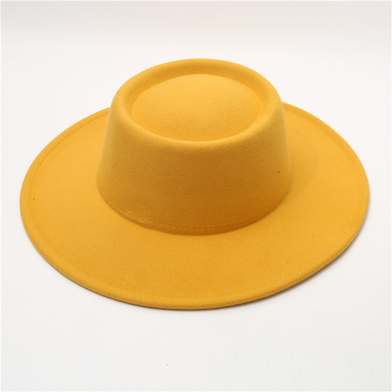 Retro Fedora 8cm Wide Brim Solid Color Concave-convex Dome Woolen Hat - Carvan Mart