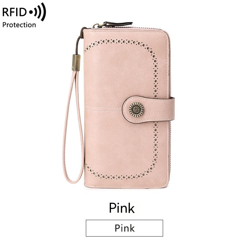 RFID Anti-magnetic Wallet Long Zipper Women's Large-capacity Handbag - Pink - Women's Wallet - Carvan Mart