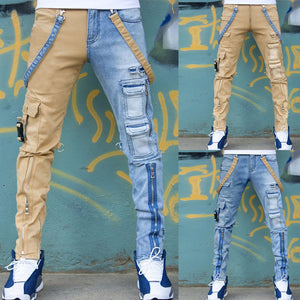 Color Block Wash Jeans Men's Trendy Brand Slim Straight-leg Pants - Carvan Mart