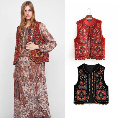 Cross-border Fashion Women's Wear Spring Ethnic Style Sequined Embroidery Vest Jacket - Carvan Mart