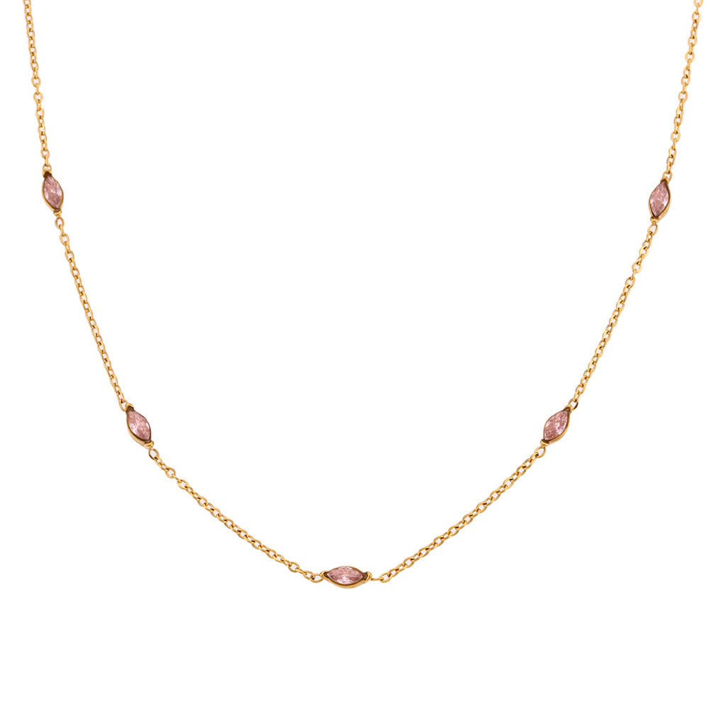 Stylish Simple And Versatile Horse Eye Zircon Fine Necklace - Pink Diamond - Necklaces - Carvan Mart