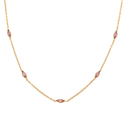 Stylish Simple And Versatile Horse Eye Zircon Fine Necklace - Pink Diamond - Necklaces - Carvan Mart