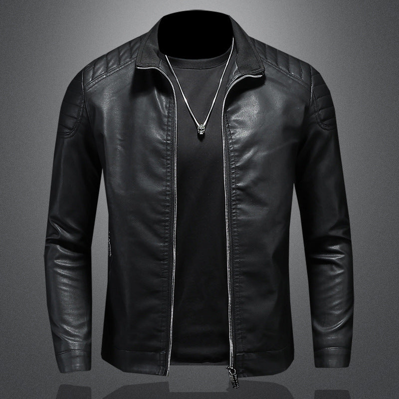 Men's Leather Motorcycle Jacket Thin Coat - Black - Genuine Leather - Carvan Mart