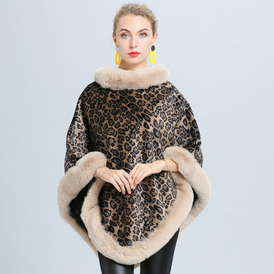 Women's Cloak Printed Fur Collar Pullover Shawl - Beige One Size - Women's Coats & Jackets - Carvan Mart