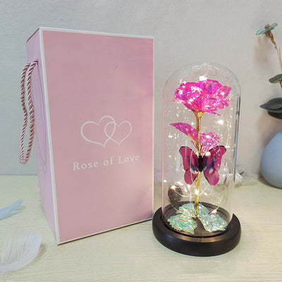 Gift Eternal Rose LED Light Foil Flower In Glass Cover Wedding Favors Bridesmaid Gift - Pink Pink box - Gift - Carvan Mart