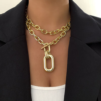 Geometric Metallic Aluminum Chain Multi-layer Necklace - Gold - Necklaces - Carvan Mart