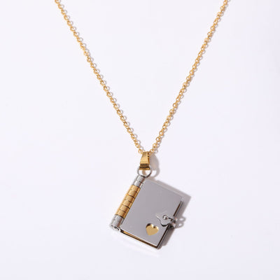 Stainless Steel Couple Love Open And Close Book Necklace - Gold And Silver Color - Necklaces - Carvan Mart
