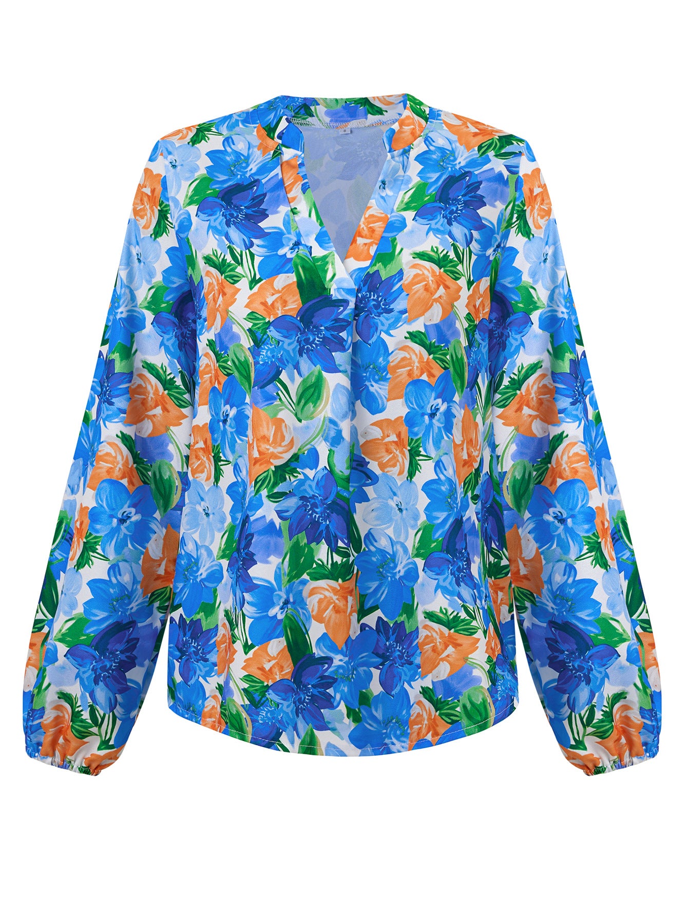 Women's V-neck Fashion Printed Long Sleeve Slim-fit Top - Carvan Mart