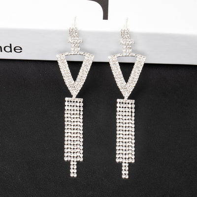 Fashion Jewelry 925 Silver Needle Ornaments Rhinestone Letter B Earrings Banquet Tassel Ear Ornaments Earrings - Silver V - Earrings - Carvan Mart