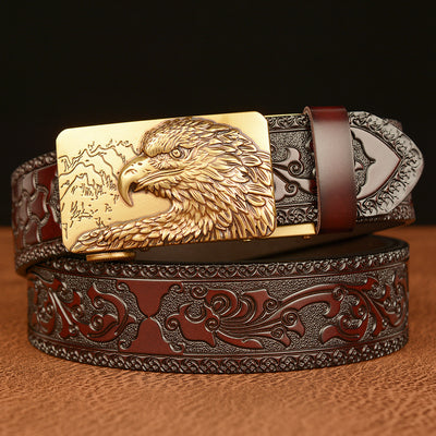 Self-buckled Men's Belt Leather Personalized Carved Casual Jeans - Carvan Mart