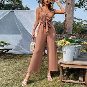 Sleeveless Culotte Jumpsuit Boho Belted Wide-Leg Jumpsuit - - Jumpsuits & Rompers - Carvan Mart