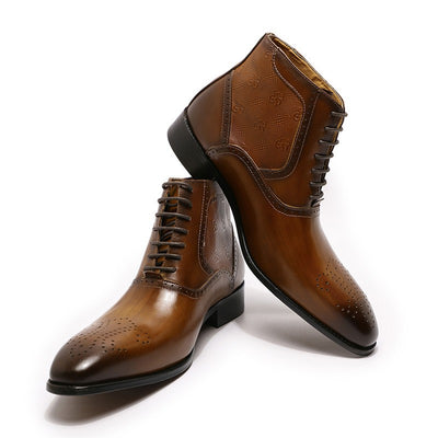 Men's Pointed Leather Boots Front Lace-up  Boots - Carvan Mart