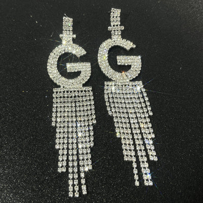 Fashion Jewelry 925 Silver Needle Ornaments Rhinestone Letter B Earrings Banquet Tassel Ear Ornaments Earrings - Silver G - Earrings - Carvan Mart