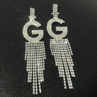 Fashion Jewelry 925 Silver Needle Ornaments Rhinestone Letter B Earrings Banquet Tassel Ear Ornaments Earrings - Carvan Mart