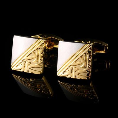 Square Pattern Gold And Silver Two-tone High Quality French Cufflink Pure Copper Metal Buttons - Carvan Mart