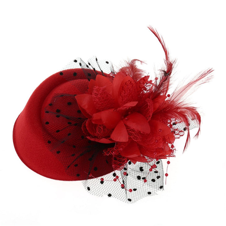 Vintage Woolen Hat Pearl Feather Flower Fascinator Hat - Carvan Mart